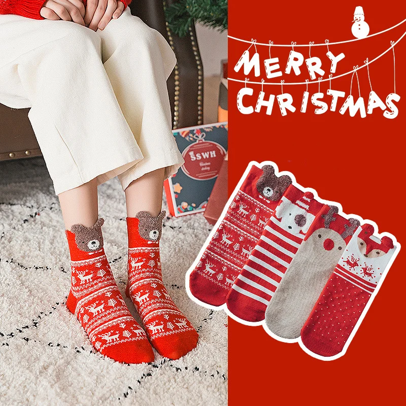 

New Year Cartoon Christmas Socks Funny Elk Snowman Santa Claus Candy Bar Socks Woman Socks Socks Kids Christmas Gift Socks