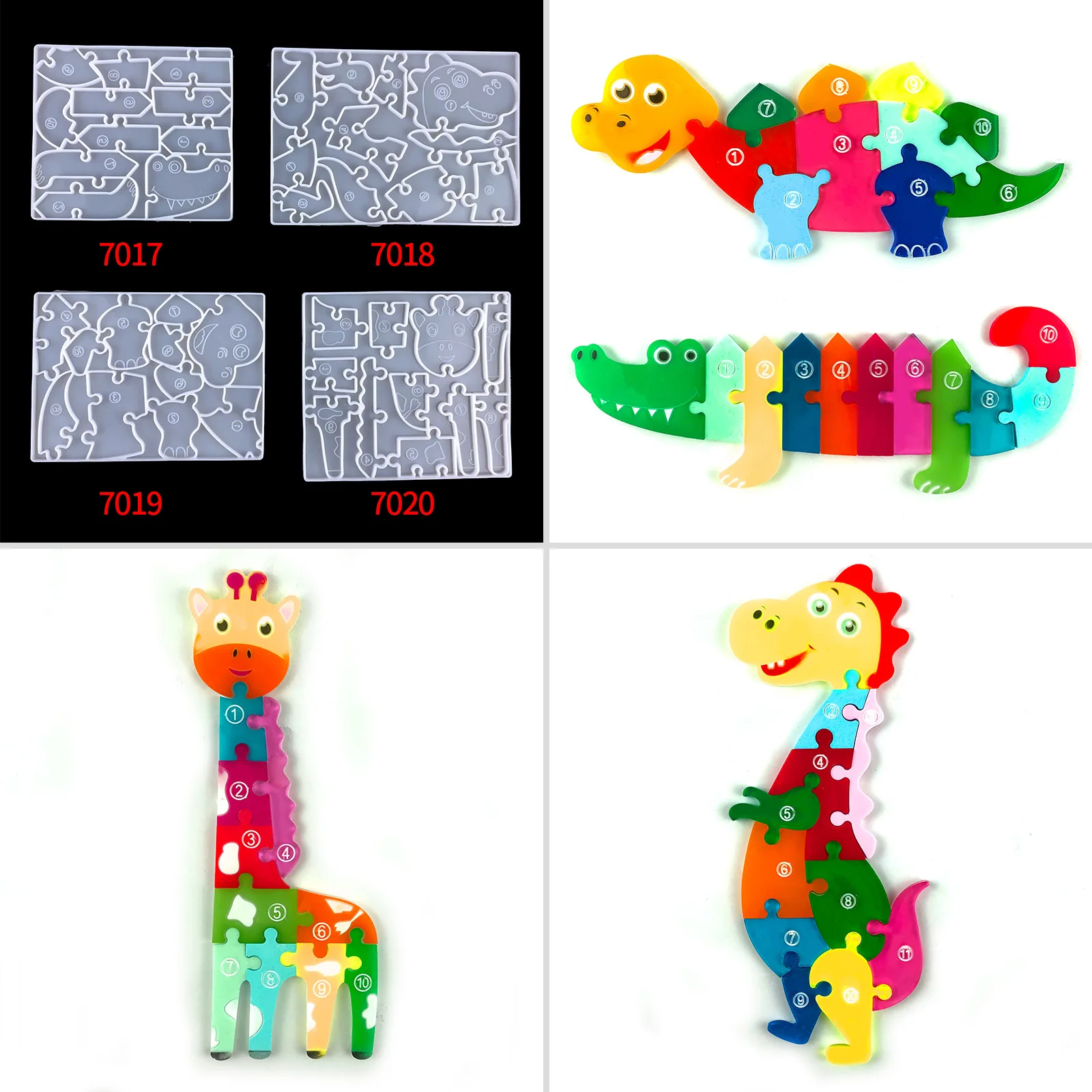 Moule à colle en silicone pour enfants, dinosaure, girafe, puzzle, crocodile, jeu, bricolage, élection, résine xy
