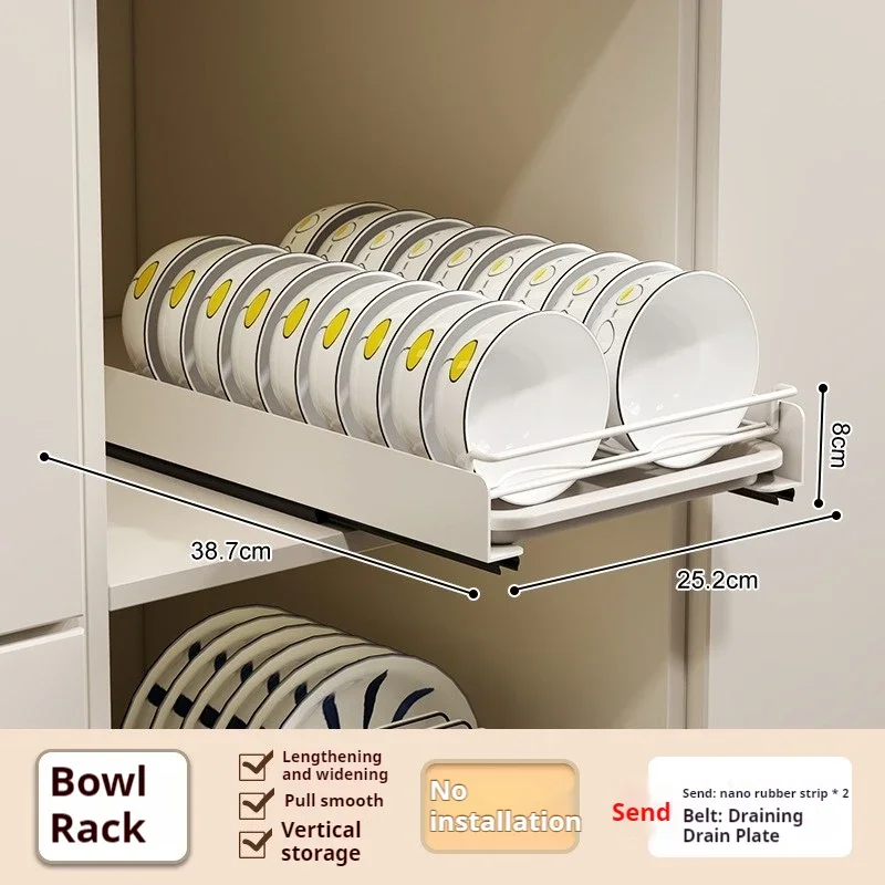 Kitchen Pull-out Dish Storage Rack Household Cabinet Punch-free Dish Pull Basket Drawer-type Rack Plate Drain