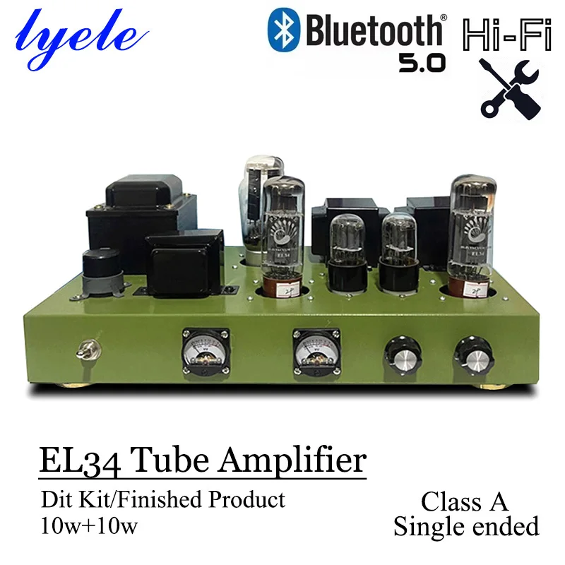 

Lyele Audio El34 Vacuum Tube Amplifier Diy Kit Hifi Amplifier Class A Single Ended High Power 10w*2 Bluetooth 5.0 Vu Meter Amp