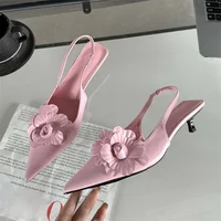 Eilyken Fashion Sexy Flower Pointed Toe Thin Low Heels Pumps Women Elegant Wedding Slingback Mules Shoes Zapatos De Mujer - Image 2