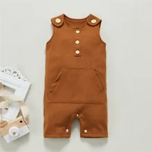 

0-18 Months Newborn Baby Girls Boys Summer Solid Color Romper Simple Style Toddler Infant Sleeveless Bodysuits Suspender Shorts