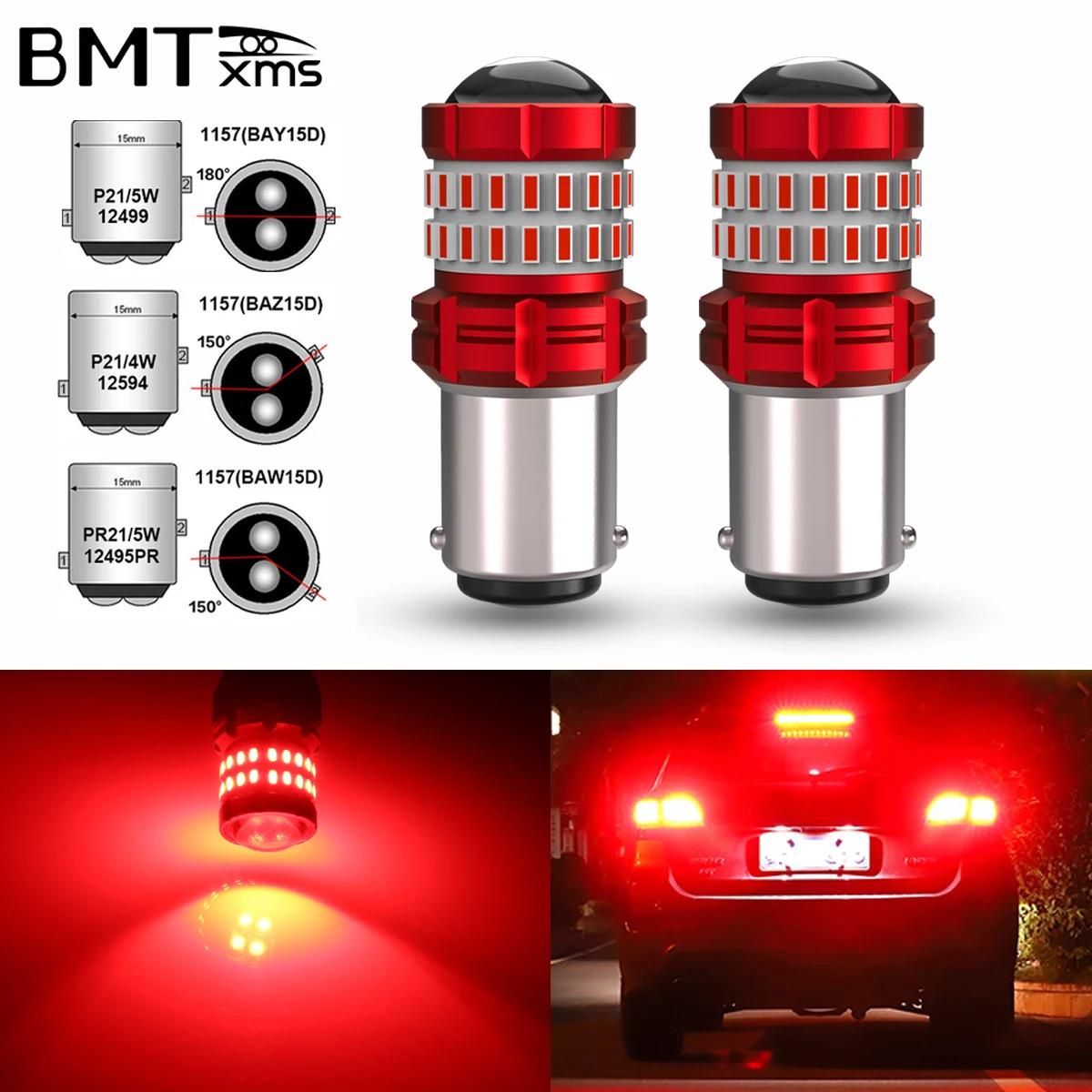 Bmtxms 2 Pz 1157 P21/5W Bay15D Rosso Led Stop Lampadina Luci Freno Canbus Baw15D Pr21 Baz15D P21/4W Auto Daytime Running Drl Bianco