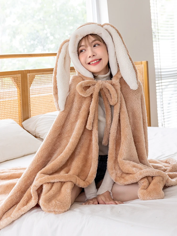 Korean version autumn winter deer cloak shawl blanket plush office nap thick warm cute nightgown student lazy cloak chic