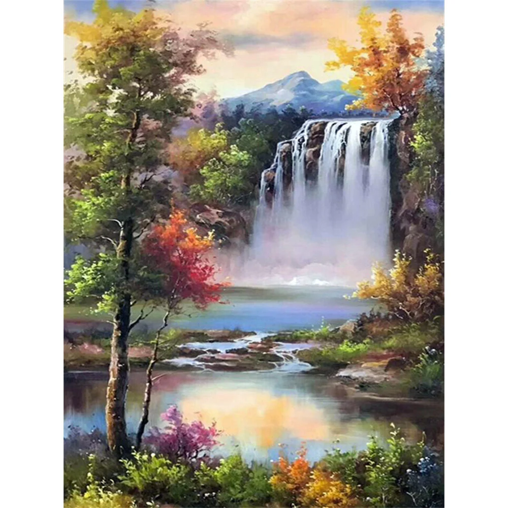 Landschaft Wasserfall Gedruckt Wasser-Löslich Leinwand 11CT Kreuz Stich Set Stickerei Handwerk Hand Malerei Handarbeit Paket – Detail 16