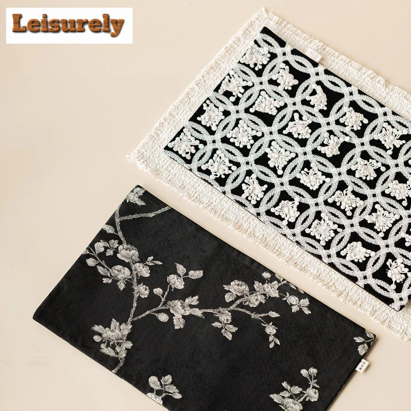 Embroidered Brocade Double-sided Tea Table Mats Ancient Tea Flag Drink Coaster Dinner Table Cloth Mat Chinese Tea Set Decoration