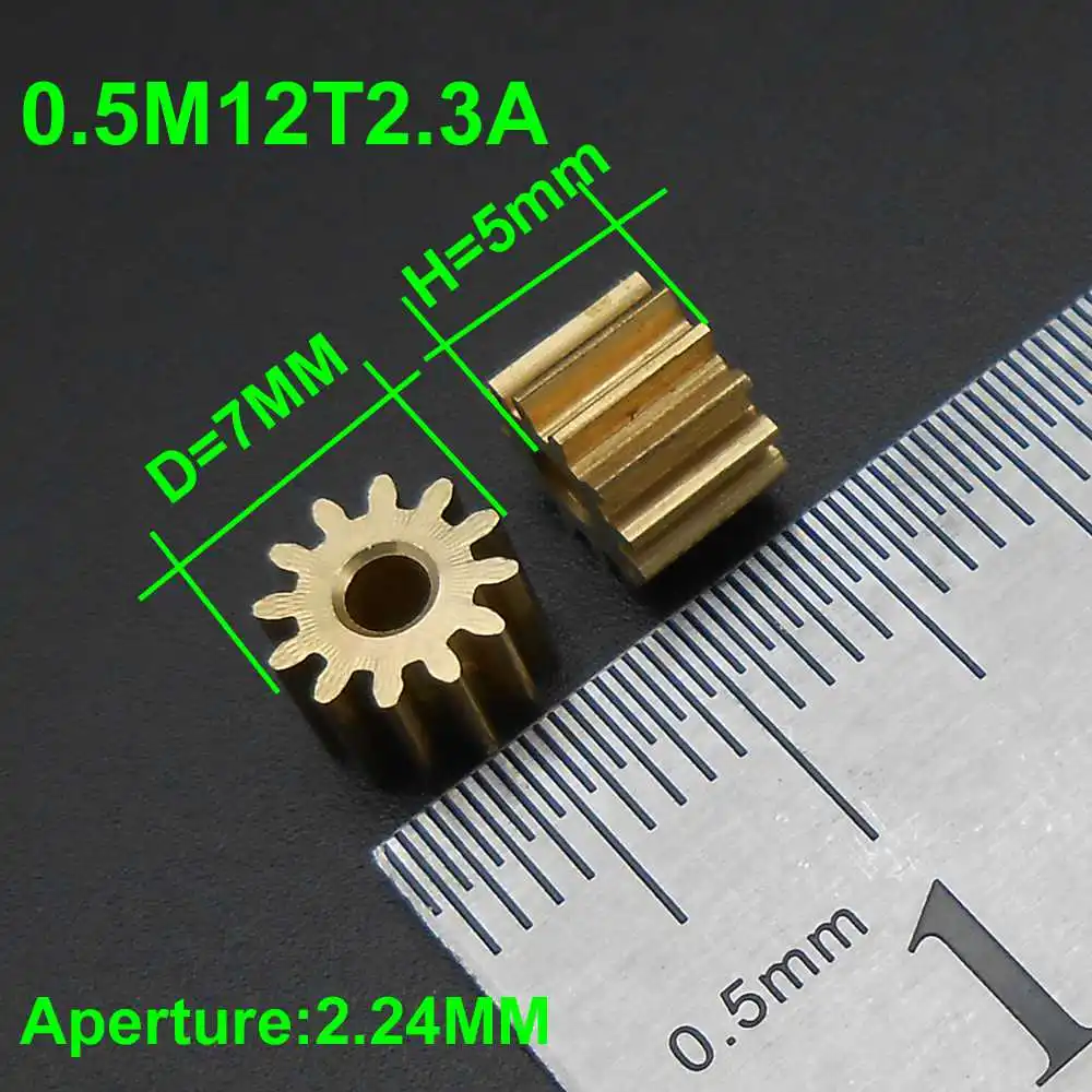 5Pcs/Lot 0.5M 12T2.3A Brass Gear 0.5 Modulus Spur Pinion Bore Hole Aperture 2.3MM 2.24MM 12T 12 Teeth Height 5MM X Diameter 7MM