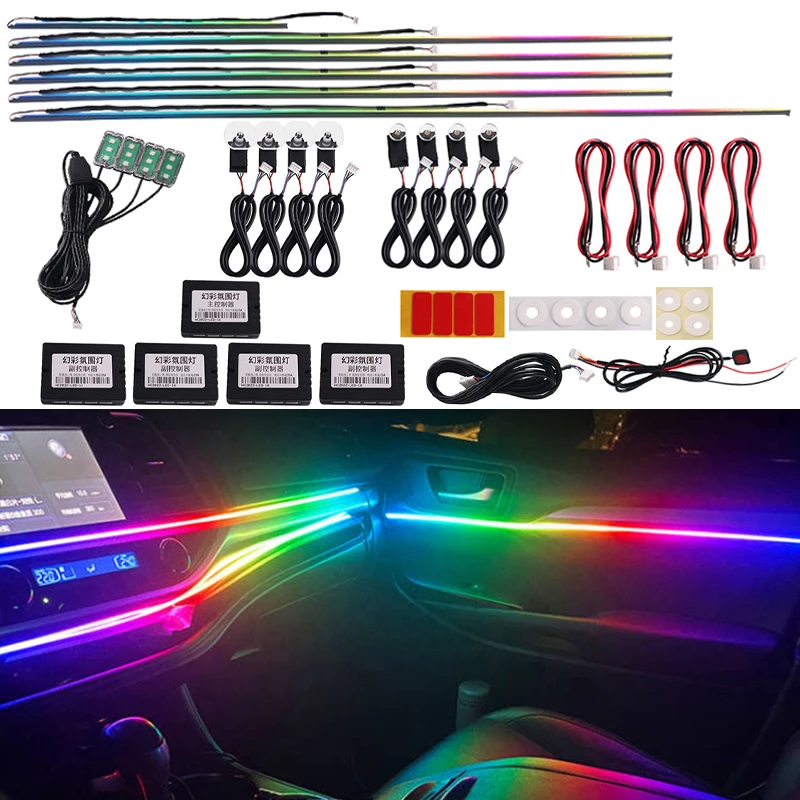 18 in 1 Car Interior Ambient Lights Symphony LED Light Music Sync Rhythm  Acrylic Fiber Optic Strip Decoration Atmosphere Lights