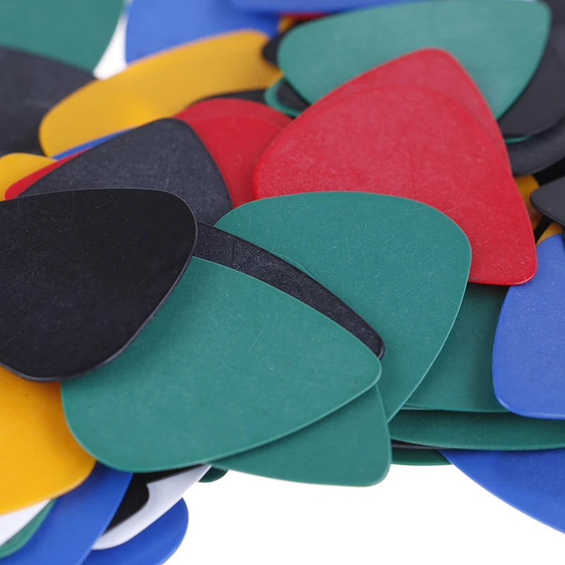 100Pcs 0.5mm 3x2.5cm Ultrathin Colorful Guitar Picks Guitar Pick Holder Set Electric Bass Ukulele Stick-on Holder