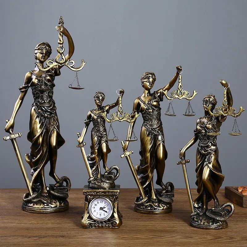 ERMAKOVA European Antique Bronze Greek Justice Goddess Statue Fair Angels Resin Sculpture Ornaments Desktop Home Decoration Gift