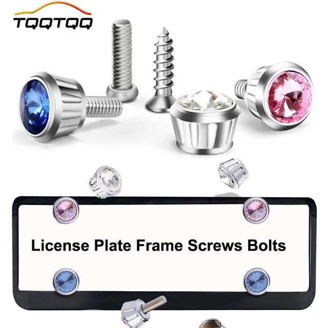 License Plate Frame Screws Bolts Crystal Rhinestone Anti-Theft Metal  Fastener Caps Cover Kit Universal Car Accessories Decor - AliExpress