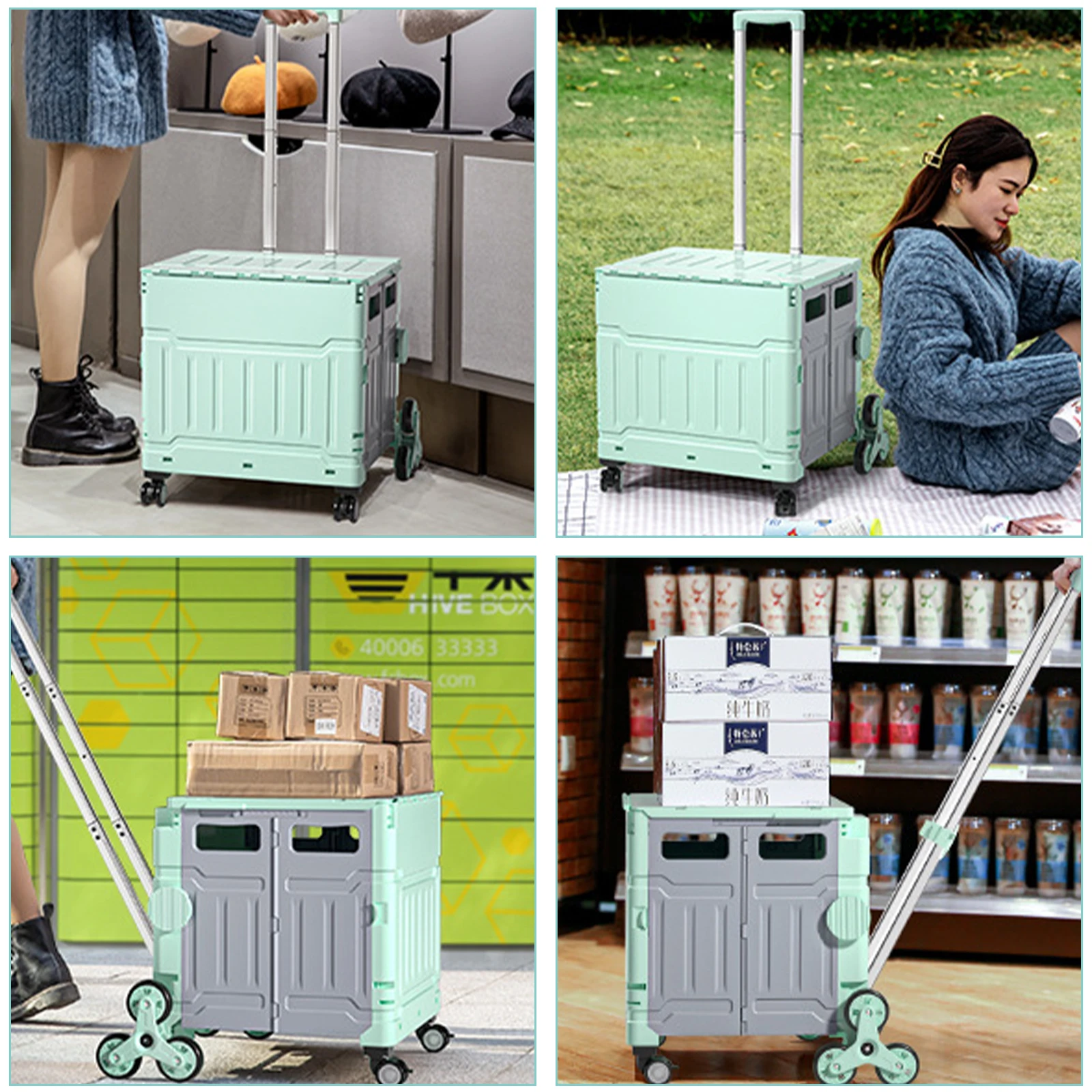 Lightweight Brushed Trolley Luggage Express Folding Shopping Cart for Climbing Stairs Home Hand Pull