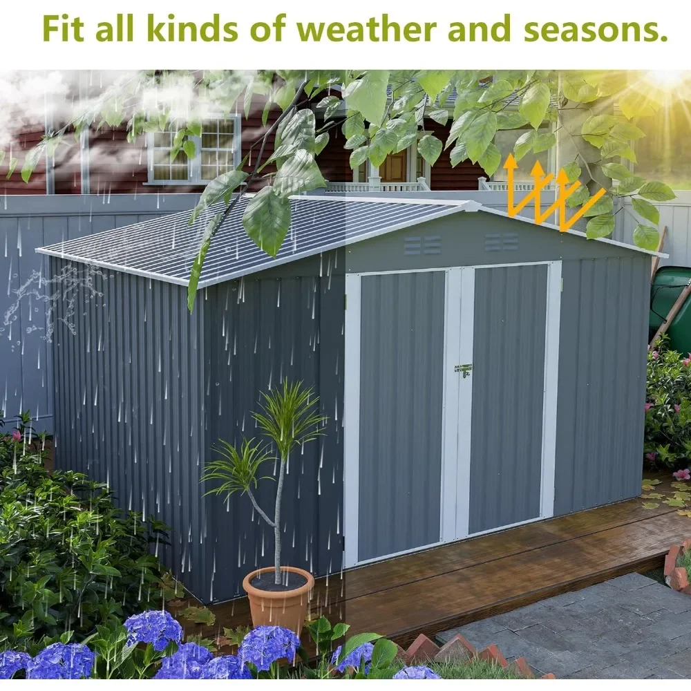 Description Picture 5 of item10 FT X 8 FT Outdoor Sheds  & Outdoor Storage Clearance, Metal Anti-Corrosion Utility Tool House, Waterproof Storage Garden Shed