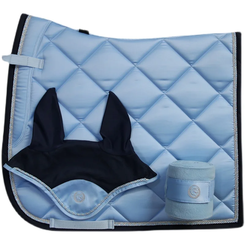 Professional Equestrian Equipment Harness Light Blue Step Saddle Sweatsuit Drawer Earmuff Leggings Barrier Horse Sweat Pad