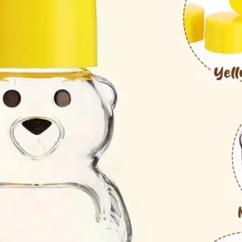 20pcs Plastic Transparent Disposable Cartoon Bear Juice Bottle, Small Capacity Dispensing Bottle, 60ml Honey Bottle