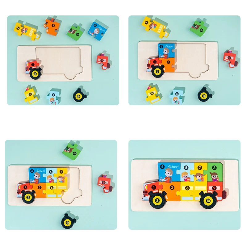 1-3Y Children's Building Blocks Toys 3D Cartoon Wooden Splicing Baby Educational Toys
