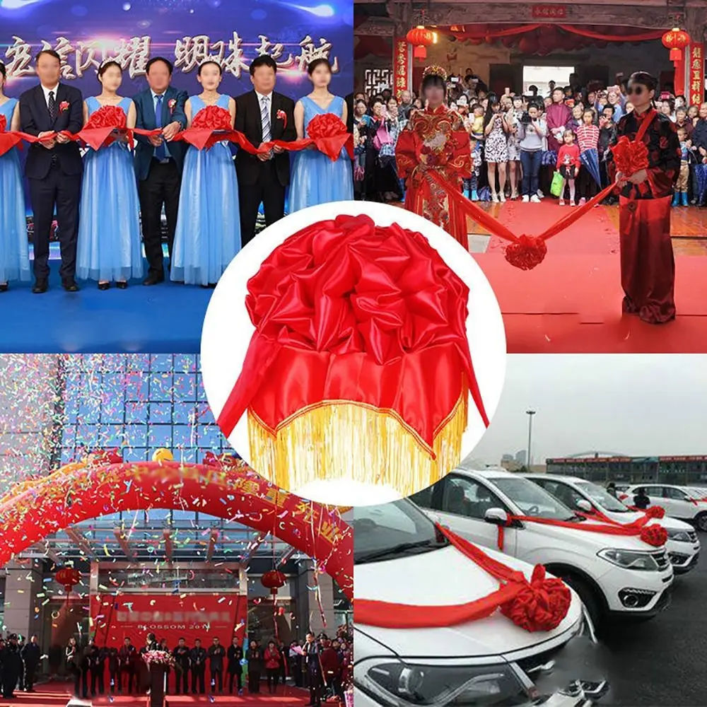 Auto Liefer zeremonie geely rotes Tuch Hortensie starten Geschäft Band schneiden chinesische Hochzeit roten Satin – Detail 9