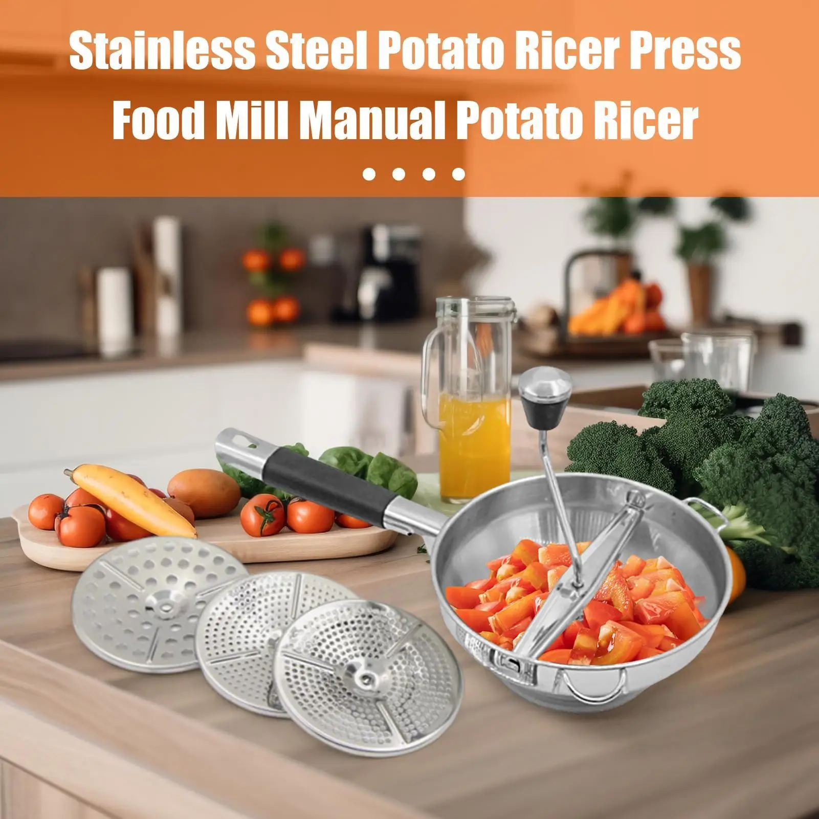 Food Masher Ricer for Mashed Potatoes Food Grade Manual with 3 Replaceable Grinding Discs Shredder for Home Garlic Fruit Puree