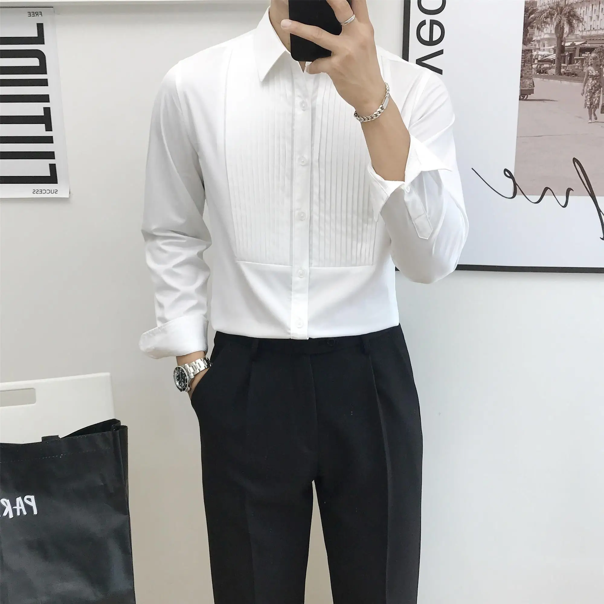 

2023 Men's Spring Autumn New Korean Slim Fit Business Casual Shirts Male Long Sleeve Shirts Men Formal Office Blouse Homme P161