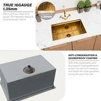 26 Inch Kitchen Sink, 26x18 Inch Single Bowl Undermount Sink with Single Track, 16 Gauge Gold Stainless Steel Workstation Sink 2