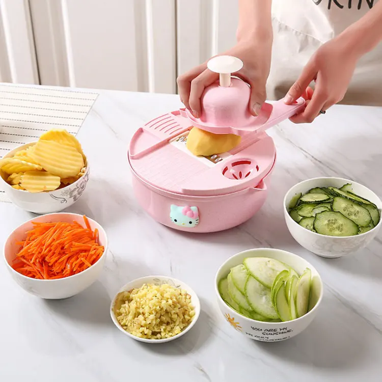 

Hello Kitty Multi-Function Vegetable Chopper Household Kitchen Potato Slicer Grater Vegetable Washing and Draining Basket