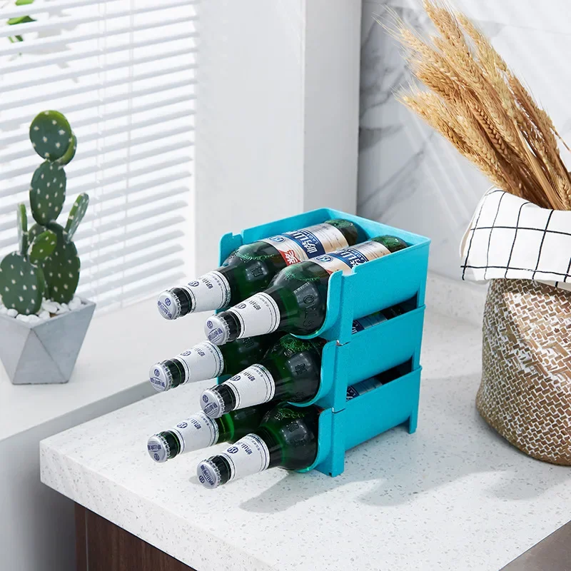 Refrigerator beer and beverage storage box, kitchen wine bottle storage box, stackable wine bottle bracket