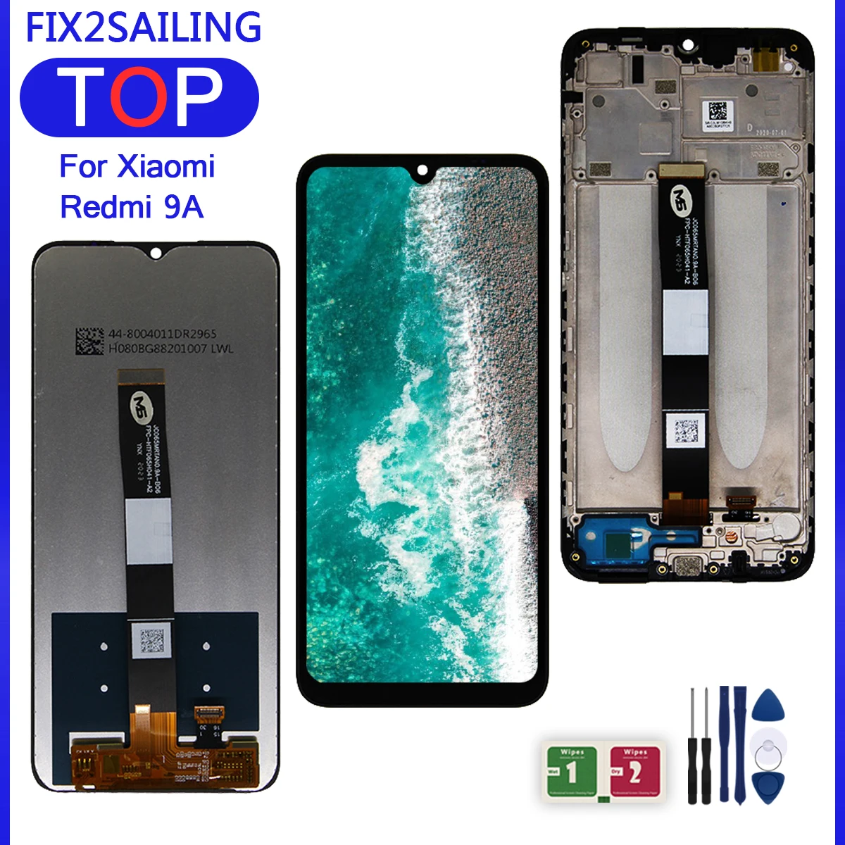 Écran Complet (vitre + LCD) Pour Xiaomi Redmi 9A - 6.53 Pouces, Couleur Noir - Neuf Sous Blister