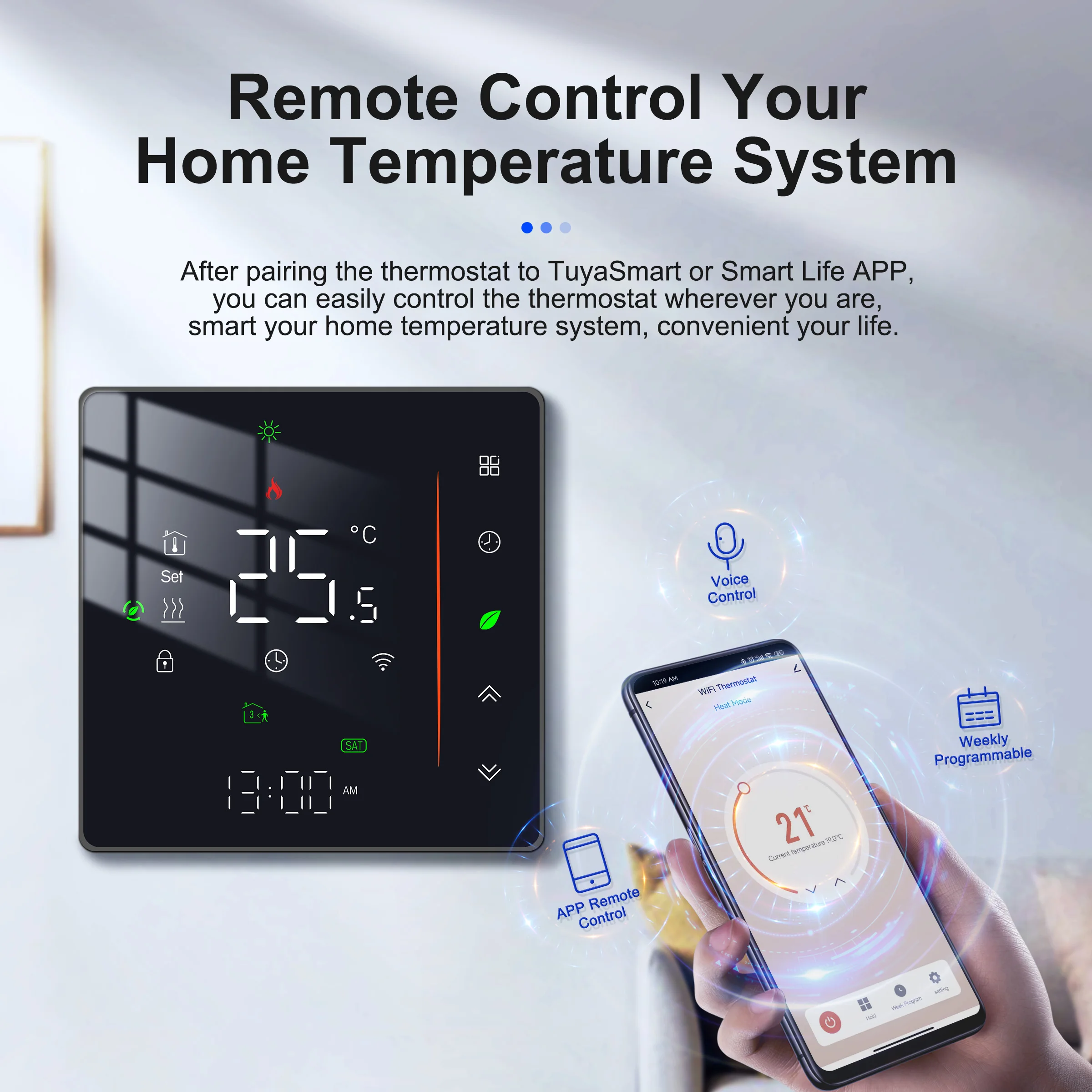 Engine Coolant Thermostat Tuya Smart Heating Thermostat WiFi Electric/Water/Gas Boiler Underfloor Heating Temperature Controller Supports Alexa Hey Google