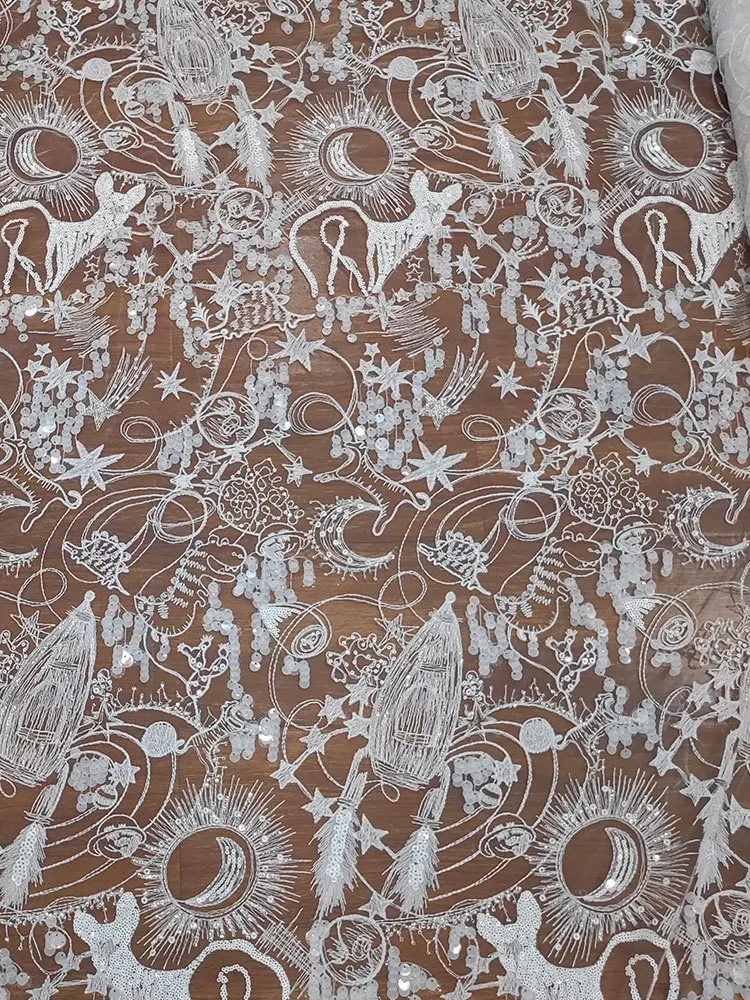 French Embroidery Bead Sequins Irregular Lace Mesh DIY Wedding Dress Lace Clothing Fabric