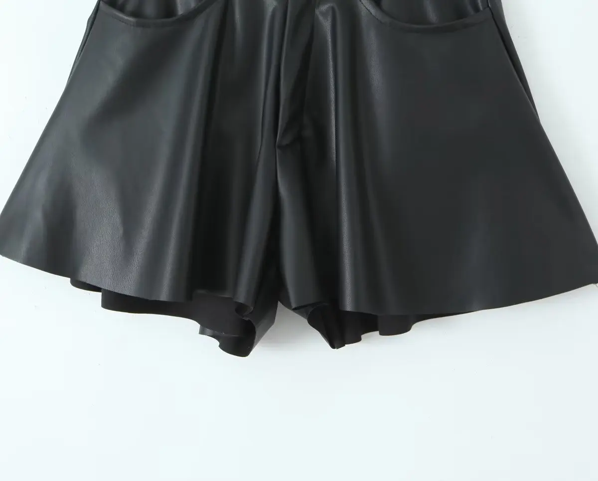 Withered Autumn WInter French Retro Harem Leather Shorts Fashion Blogger High Waist Casual Fleece Bermuda Women