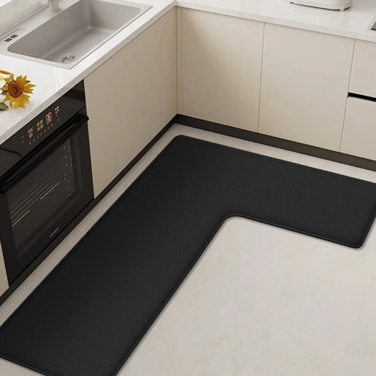 Einfache, verdickte Eckbodenmatte für Zuhause und Küche, L-förmige, rutschfeste, weiche Flanellmatte, saugfähige und schmutzabweisende Matte