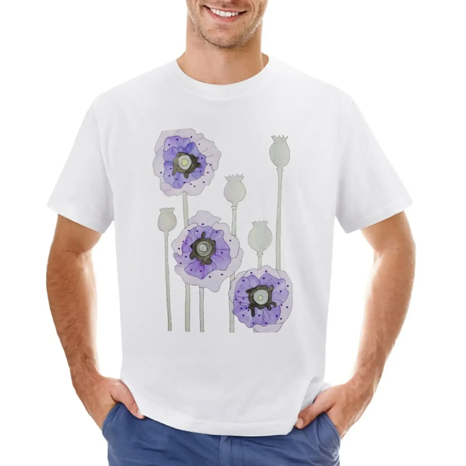 T-Shirt Poppies Viola Abbigliamento Vintage Confezione Di Magliette Da Uomo Con Pesi Massimi