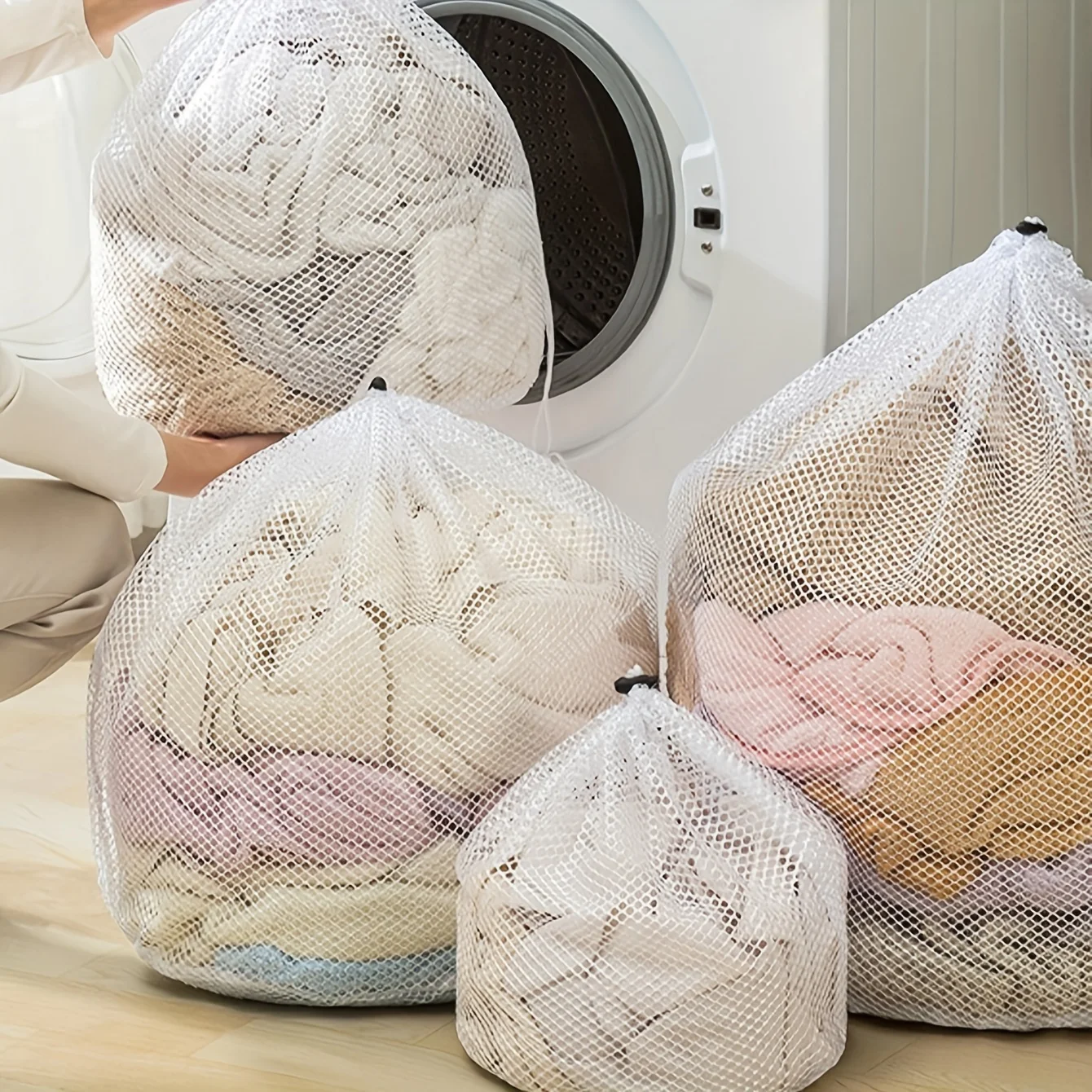 1pc/3pcs Drawstring Laundry Bag Coarse Net Washing Bags Dirty Clothes Organizer Pouch 4Pcs Set Laundry Bag For Washing Machine H 3