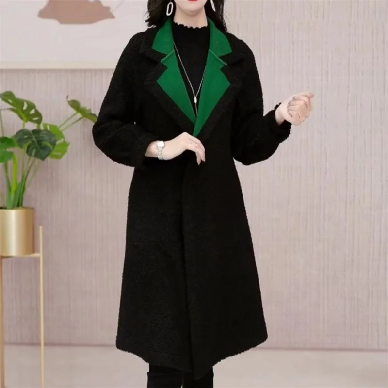 Two Side Wear Velvet Thicke Blend Woolen Coat Women's Long Lamb Wool Coat 2024 Winter New Mid Aged Mom Warm Over Knee Plaid Coat