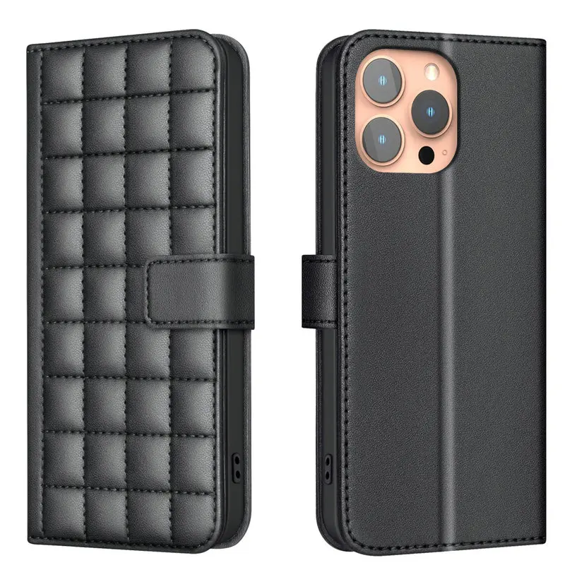 Checkered Leather Flip Case with Magnetic Closure