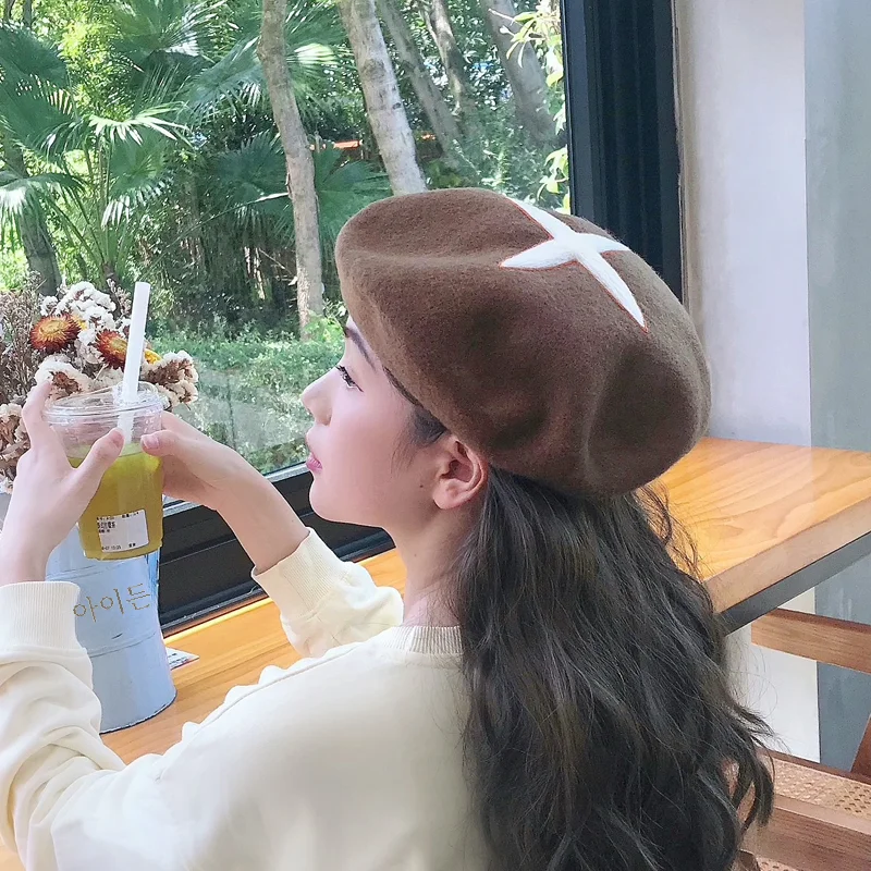 버섯 준  수제 양모 베레모 느낌 슈퍼 귀여운 귀여운 패션 창조적 인 모자 화가 모자 여성 가을과 겨울