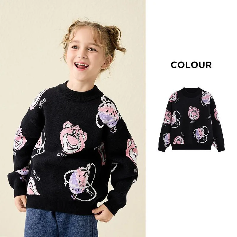 

Disney Lots-o Sweater Cartoon Jacquard Thickened Half Turtleneck Sweater Base Sweater Cotton Loose Print Children Girls Clothing