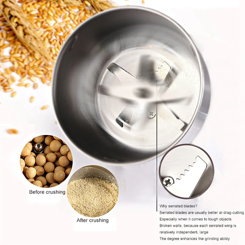 1 Piece Coffee Grinder Electric Portabl Bean Grinding Machine Stainless Kitchen Grain Chopper EU Plug