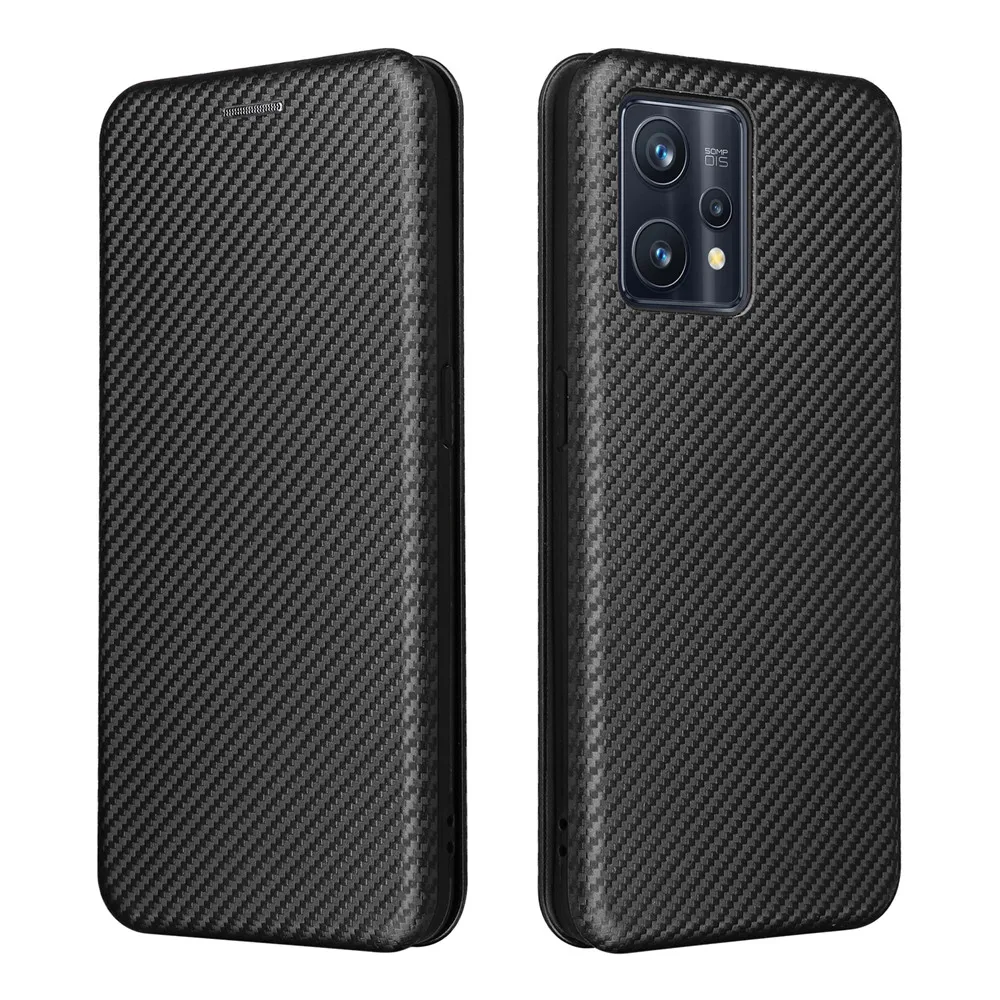

Realme 9 4G Flip Case Luxury Carbon Fiber Finish Magnetic Auto Closed Full Cover For Realme 9 Pro Plus 8 8i 9i Realme8 Phone Bag