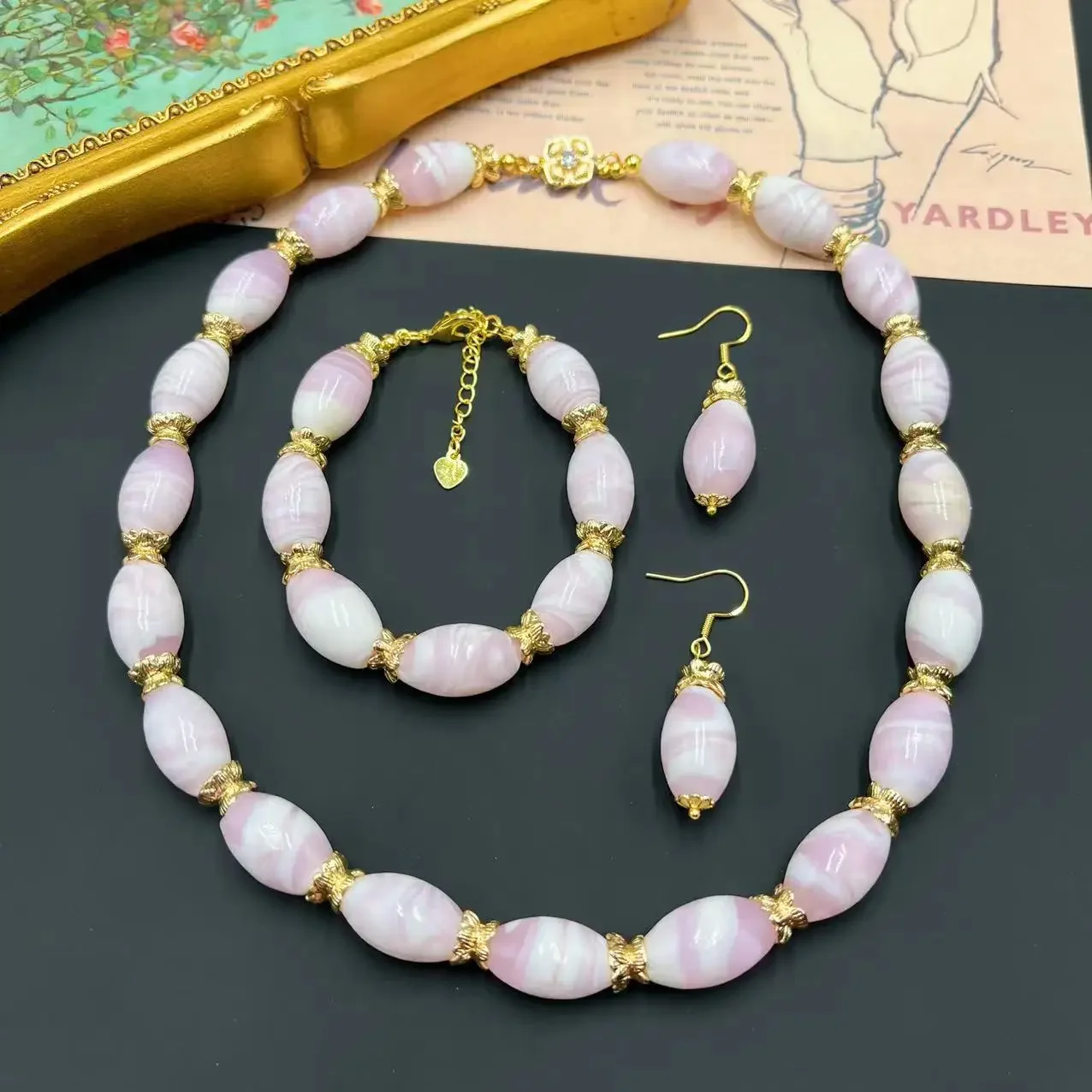 

Jewelry Decoration Earrings for Girl Women Glass Powder Crystal Oval Handmade Sweet Necklace Bracelet Party Daily Gift Trendy