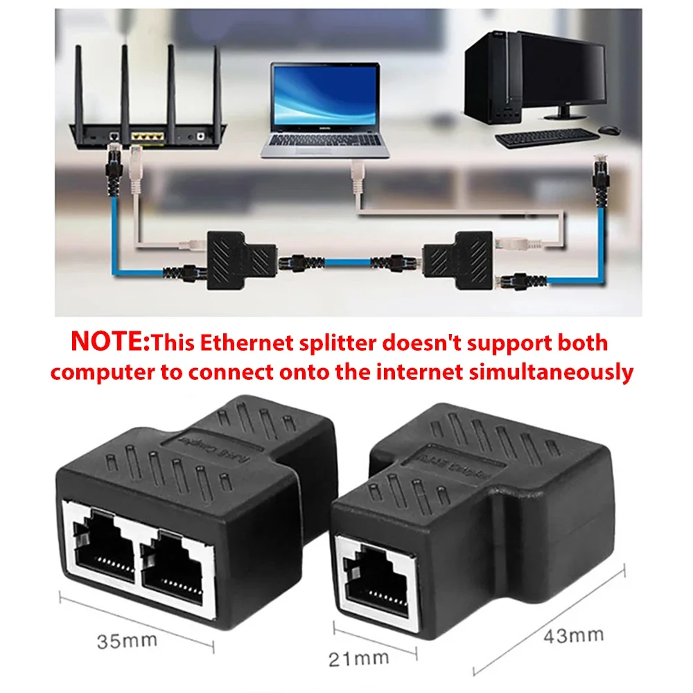 ネットワークスプリッタダブルケーブル 1 に 2 ウェイ LAN RJ45