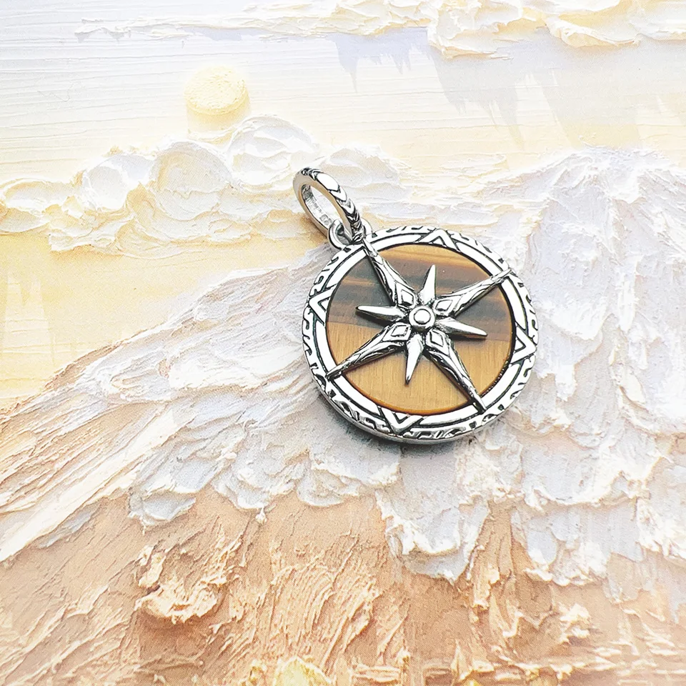 ペンダントコンパスタイガーアイファインジュエリーヨーロッパ