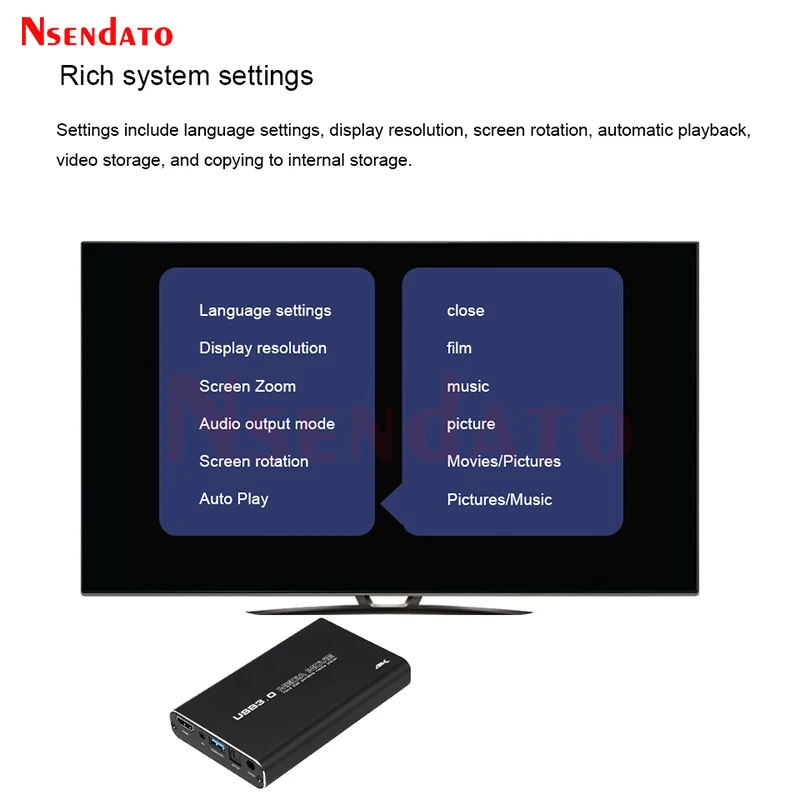 Ǯ HD Ƽ̵ ̵ ÷̾, USB HDD, SD, MKV, H.265, AV, TV, AVI, RMVB, WMV, USB 3.0, SATA, 4K, 2.5 ġ