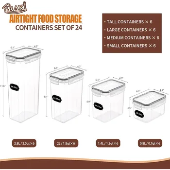 PRAKI Airtight Food Storage Containers Set with Lids -24 PCS BPA Free Kitchen & Pantry Organization Plastic Leak-proof Canisters 2