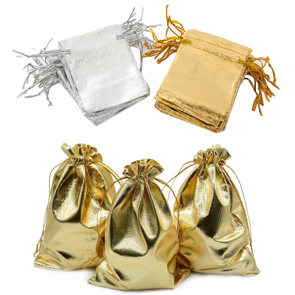 50Pcs Gold Gift Drawstring Adjustable Jewelry Packing Fabric Bag Wedding Wedding Gift Bag Party Storage Pouches Small Businesses