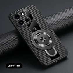 Luxury Magnetic Ring Holder Silicone Leather Back Cover Case for OnePlus Nord 6 (Carbon Fiber Patten)