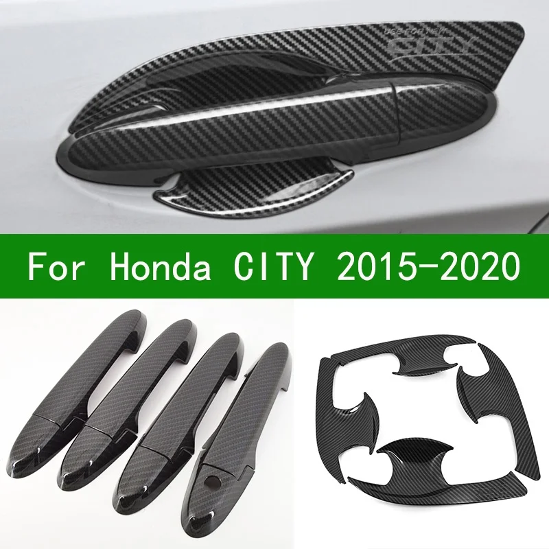 

Honda CITY 2015-2020 Black Carbon Fiber pattern car Door handle bowl Cover Bezel Trim 2016 2017 2018 2019