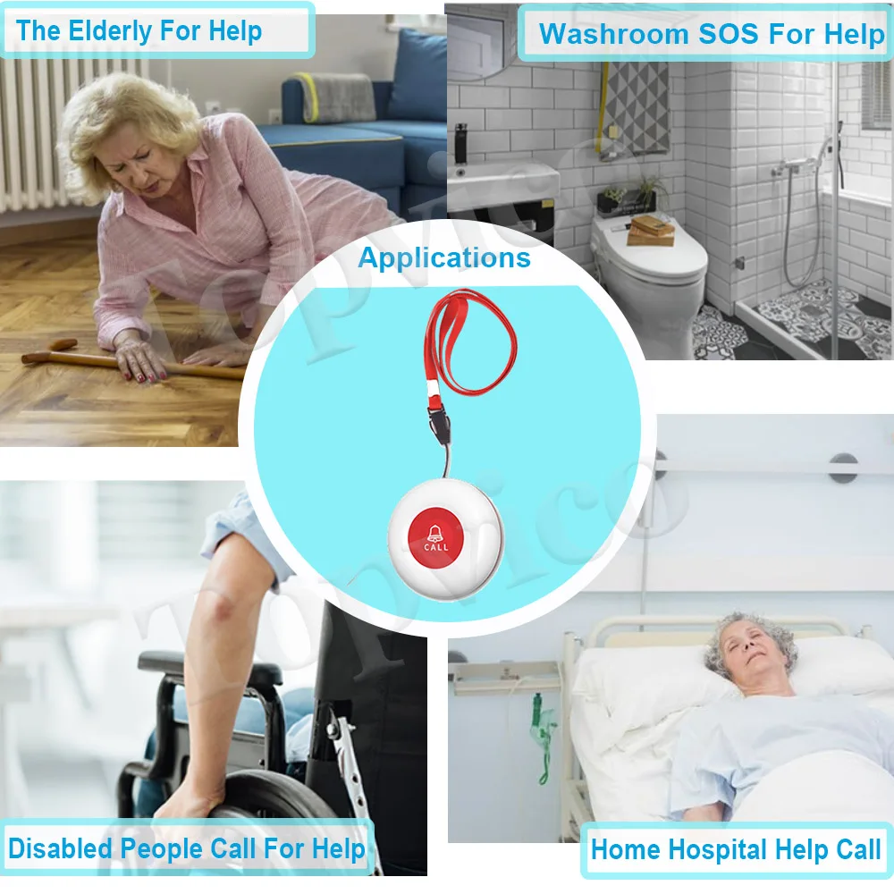 Topvico SOS Emergency Elderly Panic Button Required Work With Tuya Smart Life Or Rf433 mhz Hugs For Home Security System medical alert button,emergency alarm button