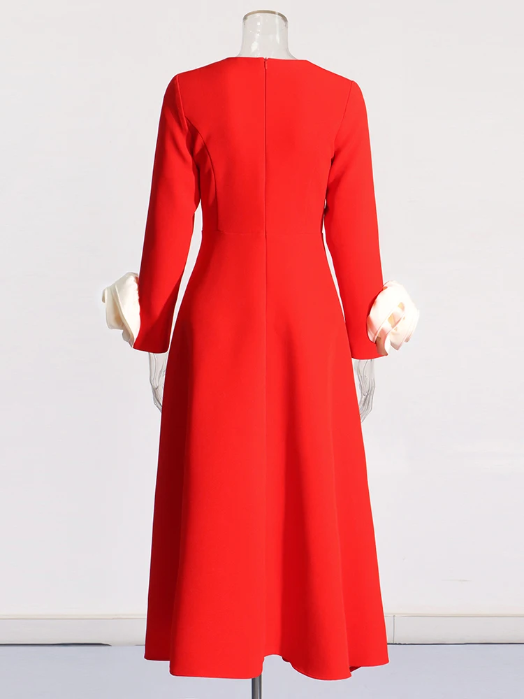 مزخرف نسائي مزين بخط فساتين ، رقبة مستديرة ، أكمام...