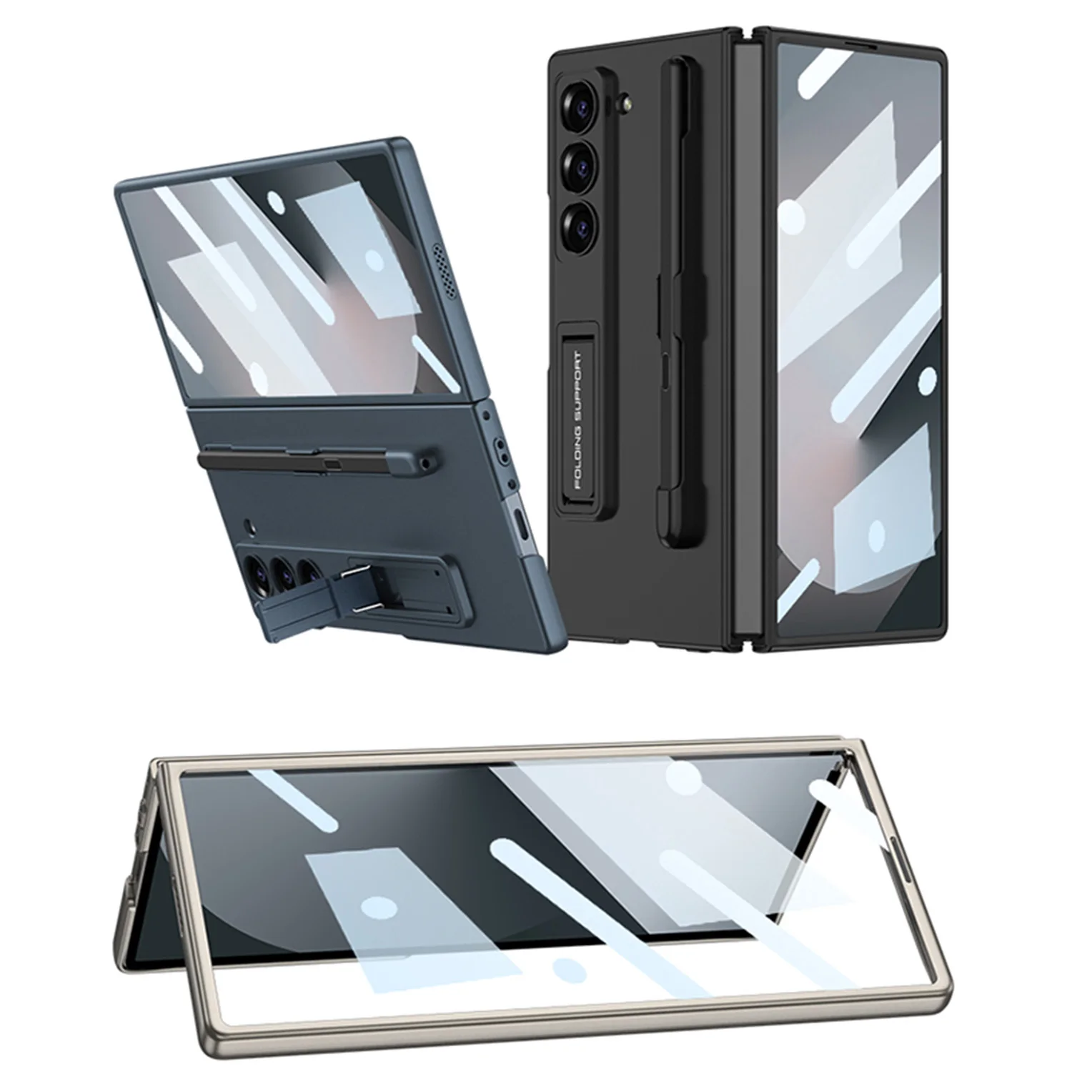 For Samsung Galaxy Z Fold 6 5 4 3 5G Phone Case Pen Groove Folding Stand High-End PC Delicate Touch With Stylus Drop-Proof Cases